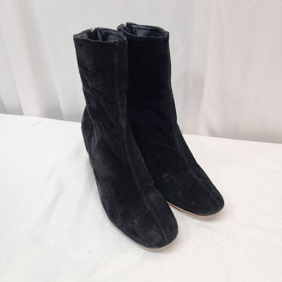 Free People Size 39 US 8.5 Cecile Black Suede Heeled Career Ankle Boots Zip Clos - Picture 1 of 9